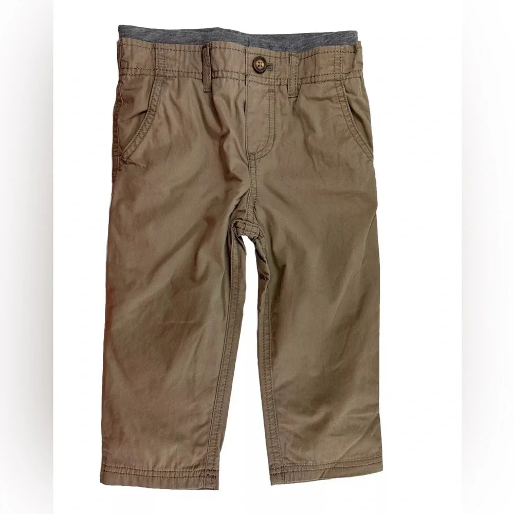 NWT Carter’s Boy’s 24 Months Pants Brown Khaki Cotton Pull On Lined